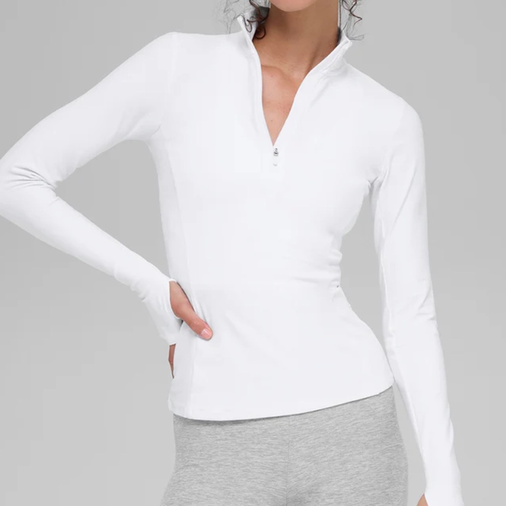 ALO Yoga White Long Sleeve Top Alosoft 1/2 Zip Rapid Pullover M NWT